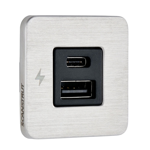 Scanstrut TILE USBAUSBC Interior Charging Socket  1224V  Stainless Steel Bezel SCTILE11