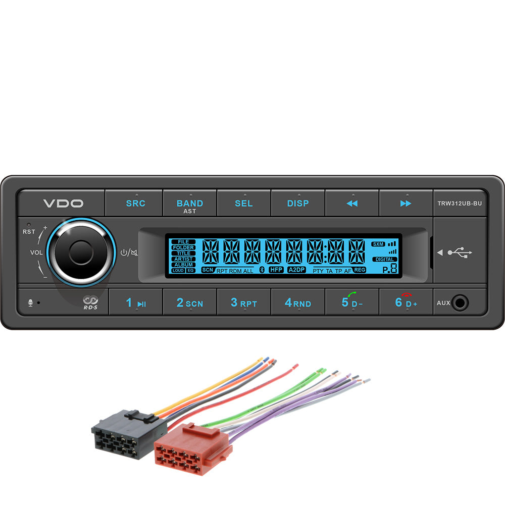 VDO 12V Radio wFM RDS Tuner MP3WMAUSBBluetooth  Blue Illumination  Includes Power Speaker Harness TRW312UBBUK Main image