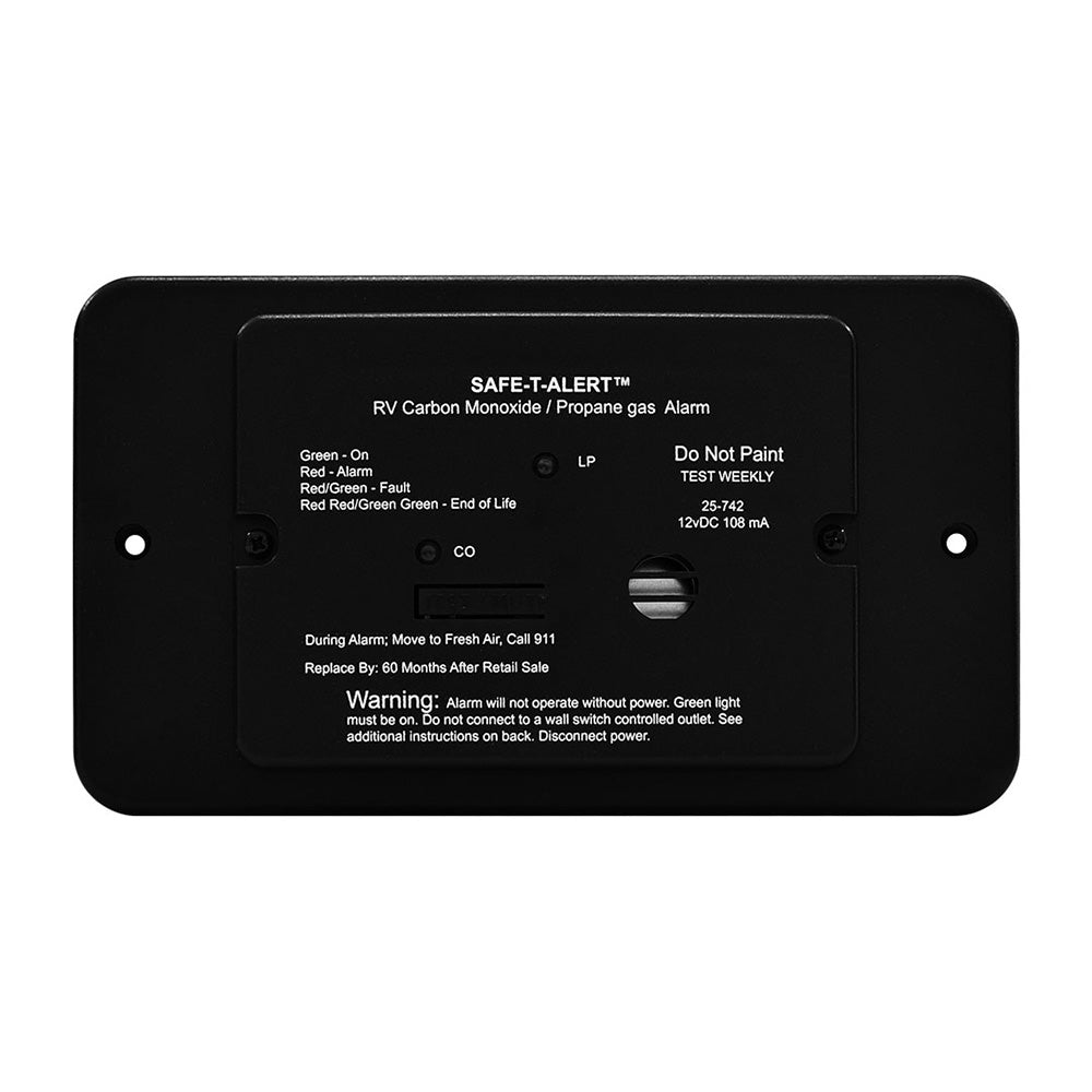 SafeTAlert 25 Series Flush Mount Dual Carbon MonoxidePropane Alarm wTrim Ring  Black  12V Hard Wire 25742TRBL Main image