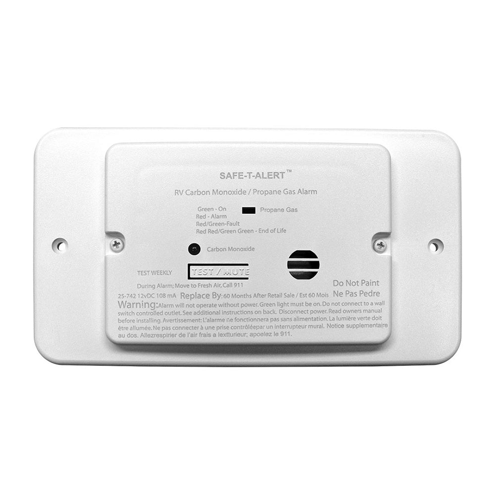 SafeTAlert 25 Series Flush Mount Dual Carbon MonoxidePropane Alarm wTrim Ring  White  12V Hard Wire 25742TRWT Main image