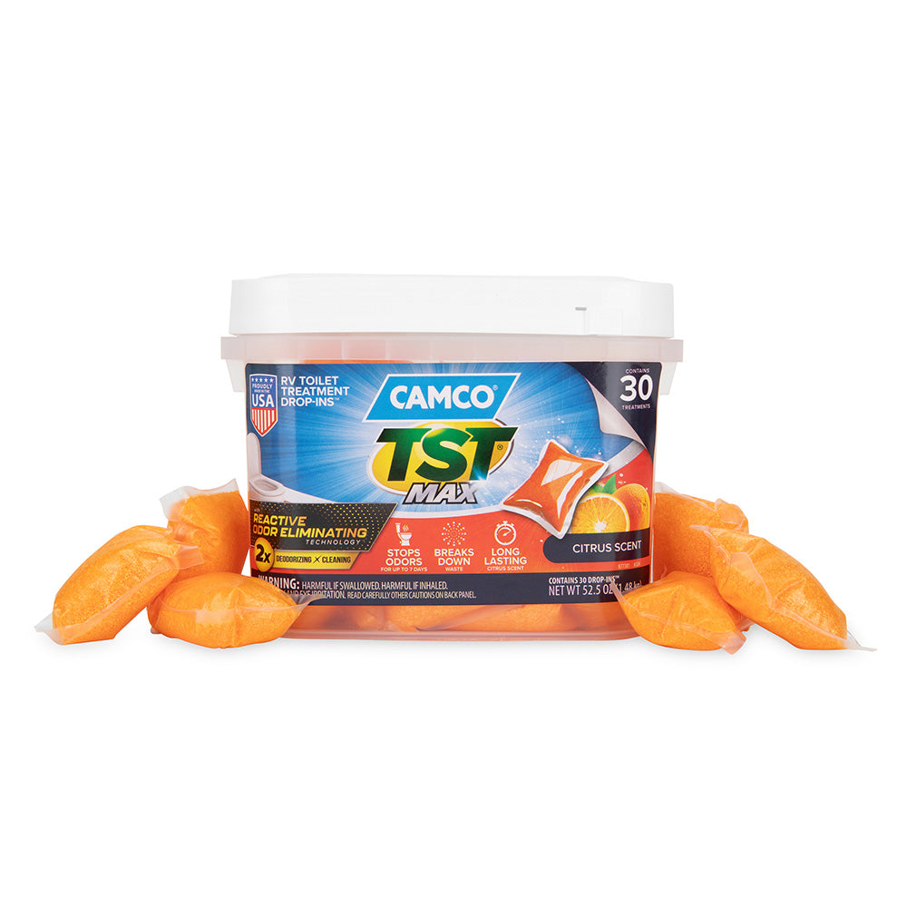 Camco TST MAX MarineRV Toilet Treatment DropINs 30 Per Bucket 41183 Main image