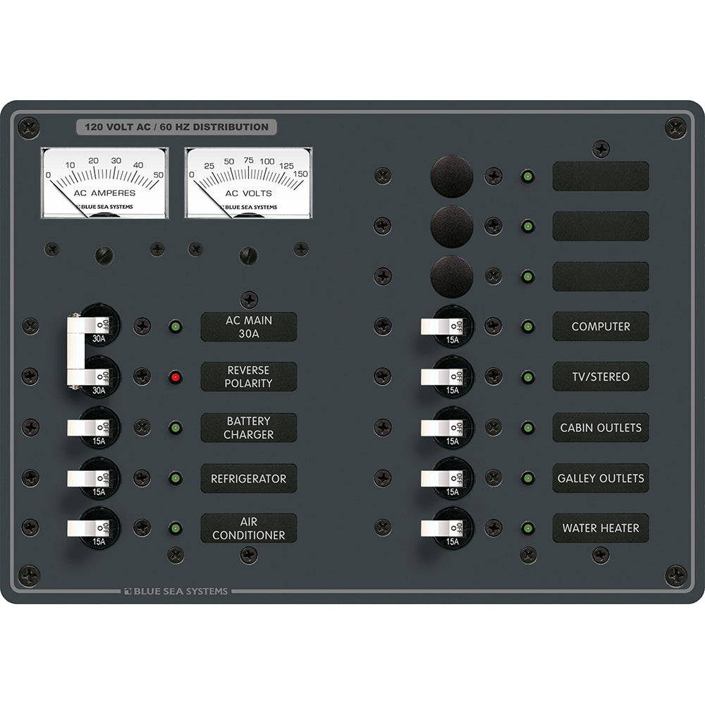 Blue Sea 8076 AC Main 11 Positions Toggle Circuit Breaker Panel  White Switches 8076 Main image