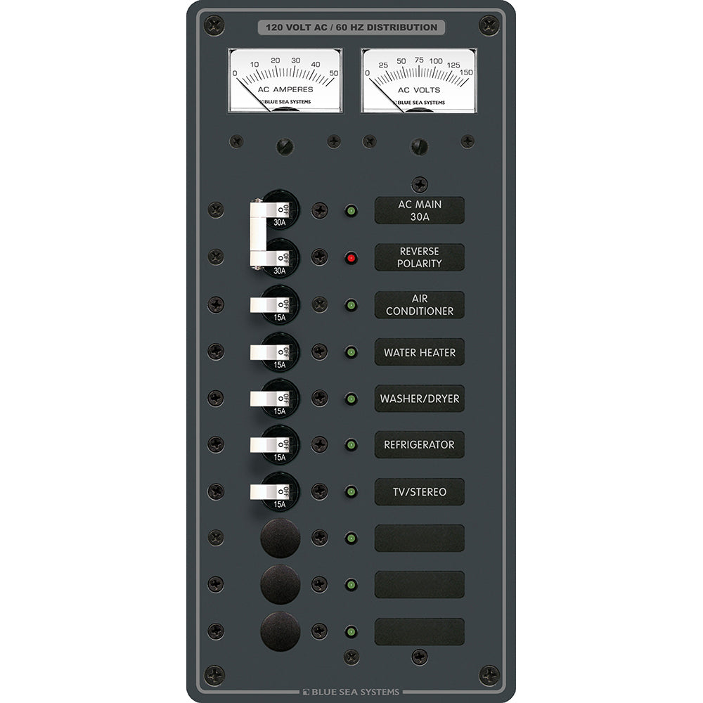 Blue Sea 8074 AC Main 8 Positions Toggle Circuit Breaker Panel  White Switches 8074 Main image