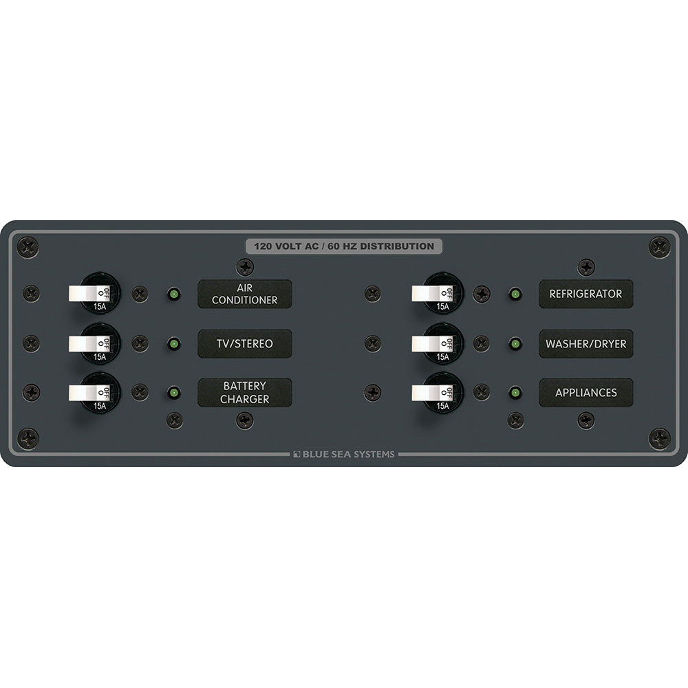 Blue Sea 8097 AC 6 Position Toggle Circuit Breaker Panel  White Switches 8097 Main image