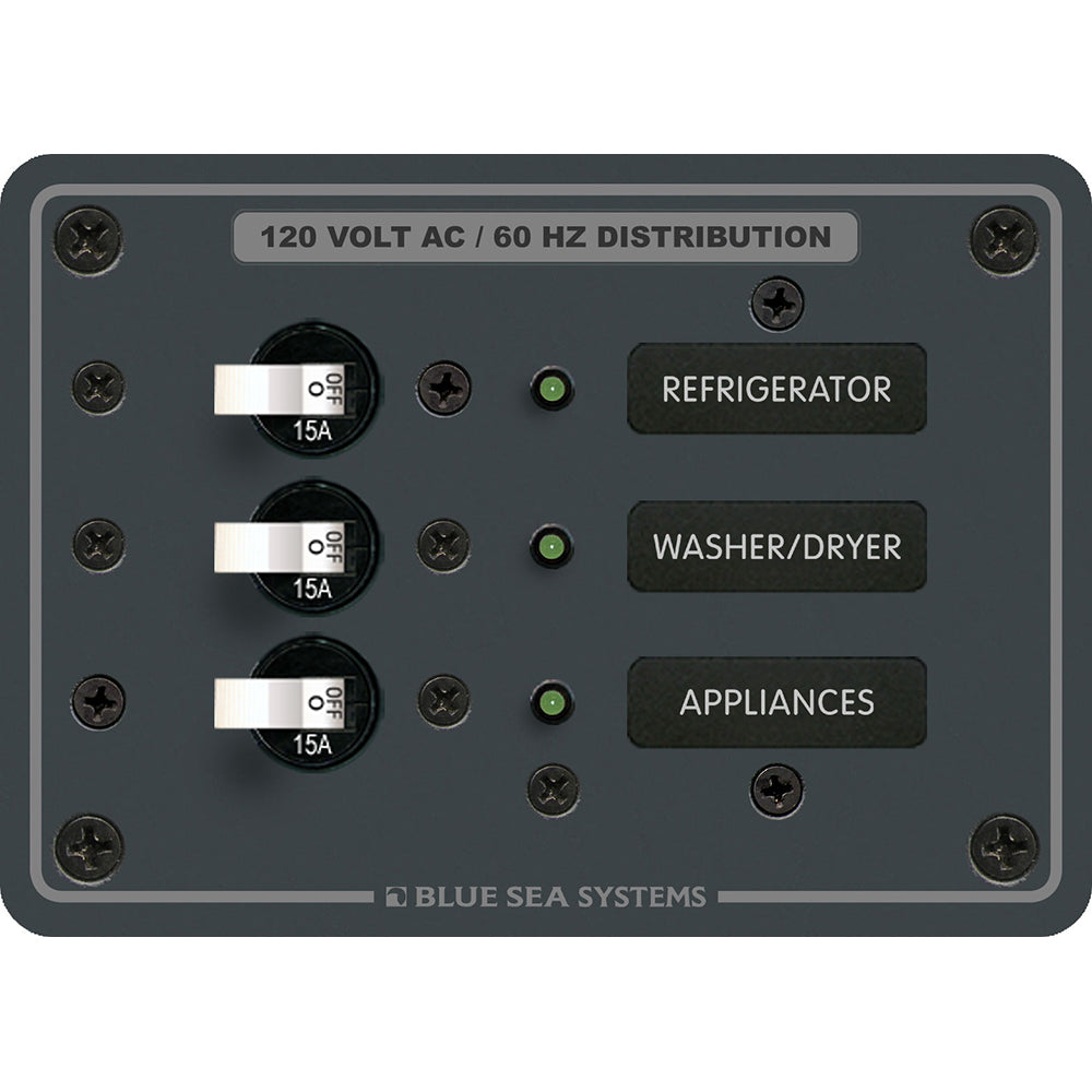 Blue Sea 8058 AC 3 Position Toggle Circuit Breaker Panel  White Switches 8058 Main image