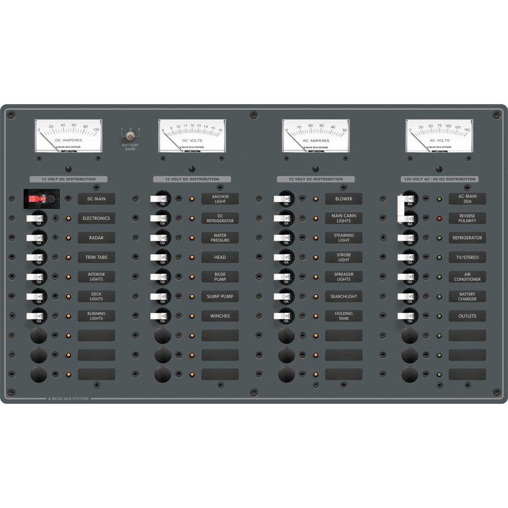 Blue Sea 8095 AC Main 8 Positions  DC Main 29 Positions Toggle Circuit Breaker Panel   White Switches 8095 Main image