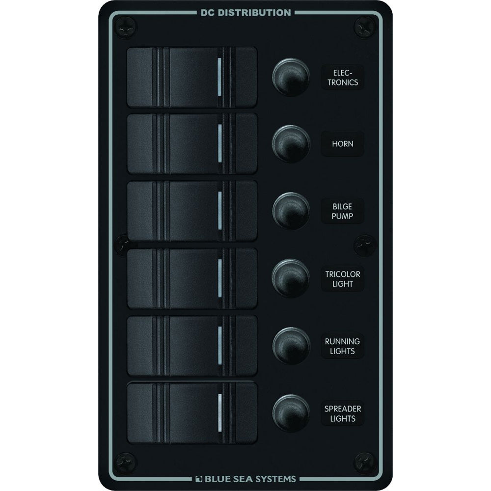 Blue Sea 8373 Water Resistant 6 Position  Black  Vertical Mount Panel 8373