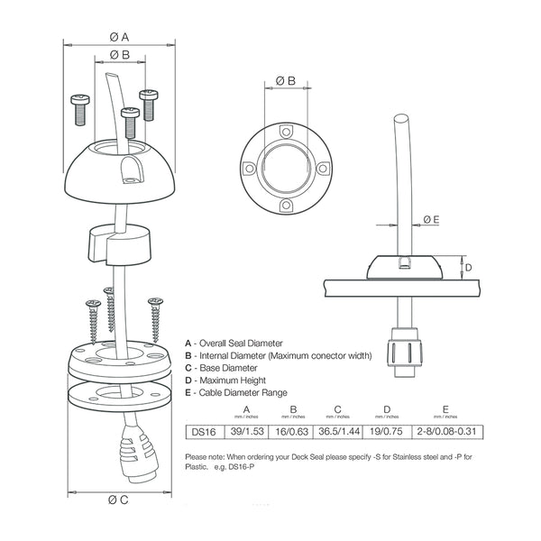 Scanstrut DS16S Vertical Cable Seal  Stainless Steel DS16S