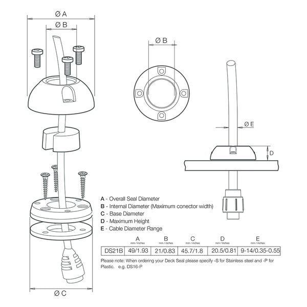 Scanstrut DS21BS Vertical Cable Seal  Stainless Steel DS21BS