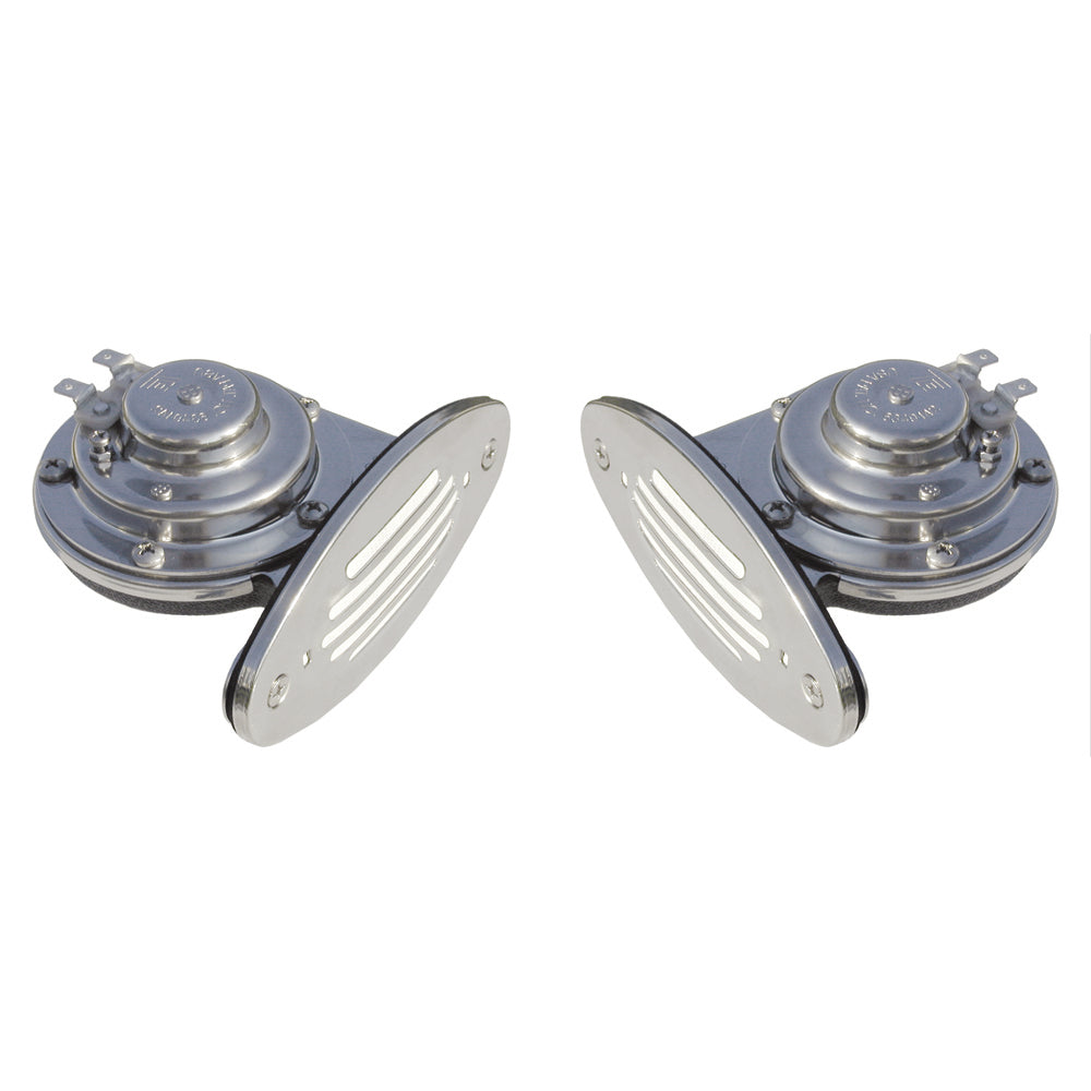 Schmitt Marine Mini Stainless Steel Dual DropIn Horn wStainless Steel Grills High  Low Pitch 10055 Main image