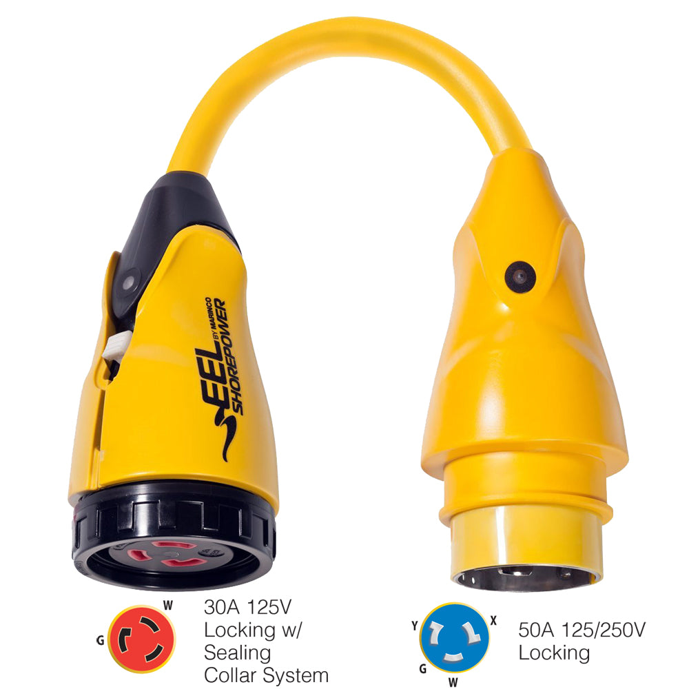 Marinco P50430 EEL 30A125V Female to 50A125250V Male Pigtail Adapter  Yellow P50430 Main image