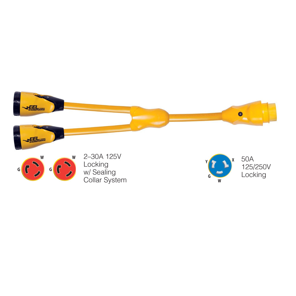 Marinco Y504230 EEL 230A125V Female to 150A125250V Male Y Adapter  Yellow Y504230 Main image