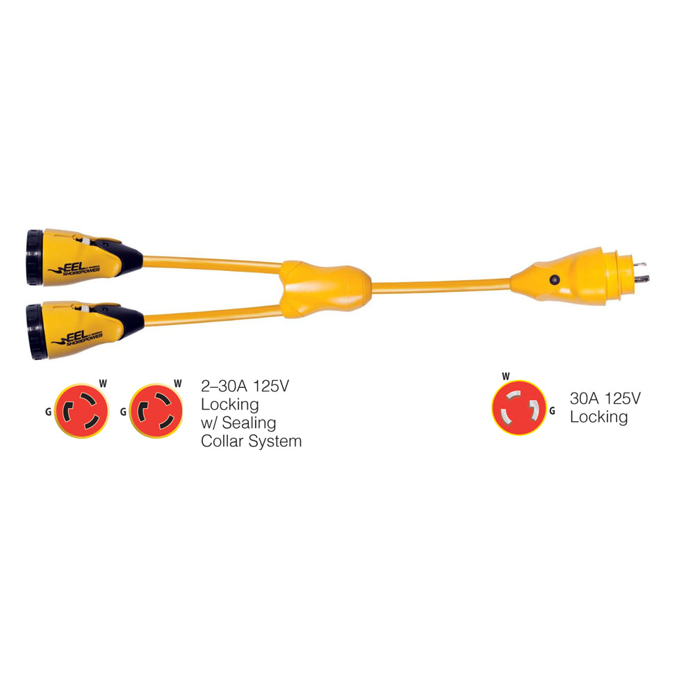 Marinco Y30230 EEL 230A125V Female to 130A125V Male Y Adapter  Yellow Y30230 Main image