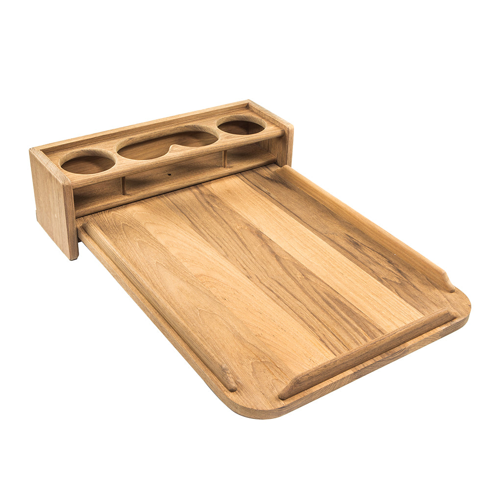 Whitecap Teak Drinkholder wRemovable Cockpit Table Top  Holds 4 Glasses 61394C Main image