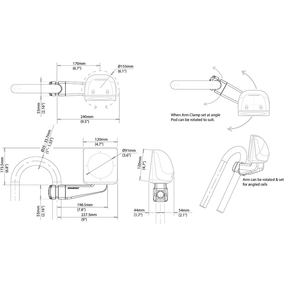 Scanstrut Scanpod Single Instrument Pod -Precut- Arm Mounted - Fits 1" - 1.3" Rails [SPR-1I-AM] Secondary image