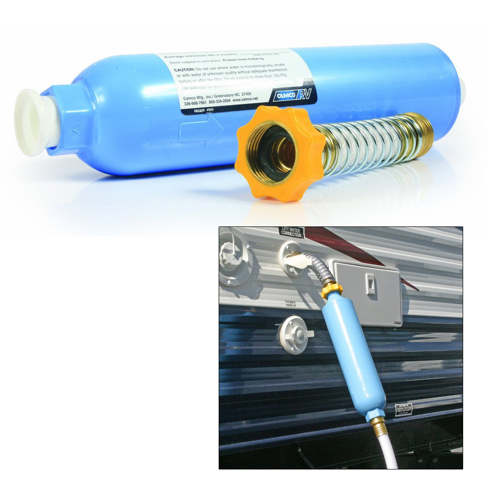 Camco TastePURE KDFCarbon Water Filter wFlexible Hose Protector 40043 Main image