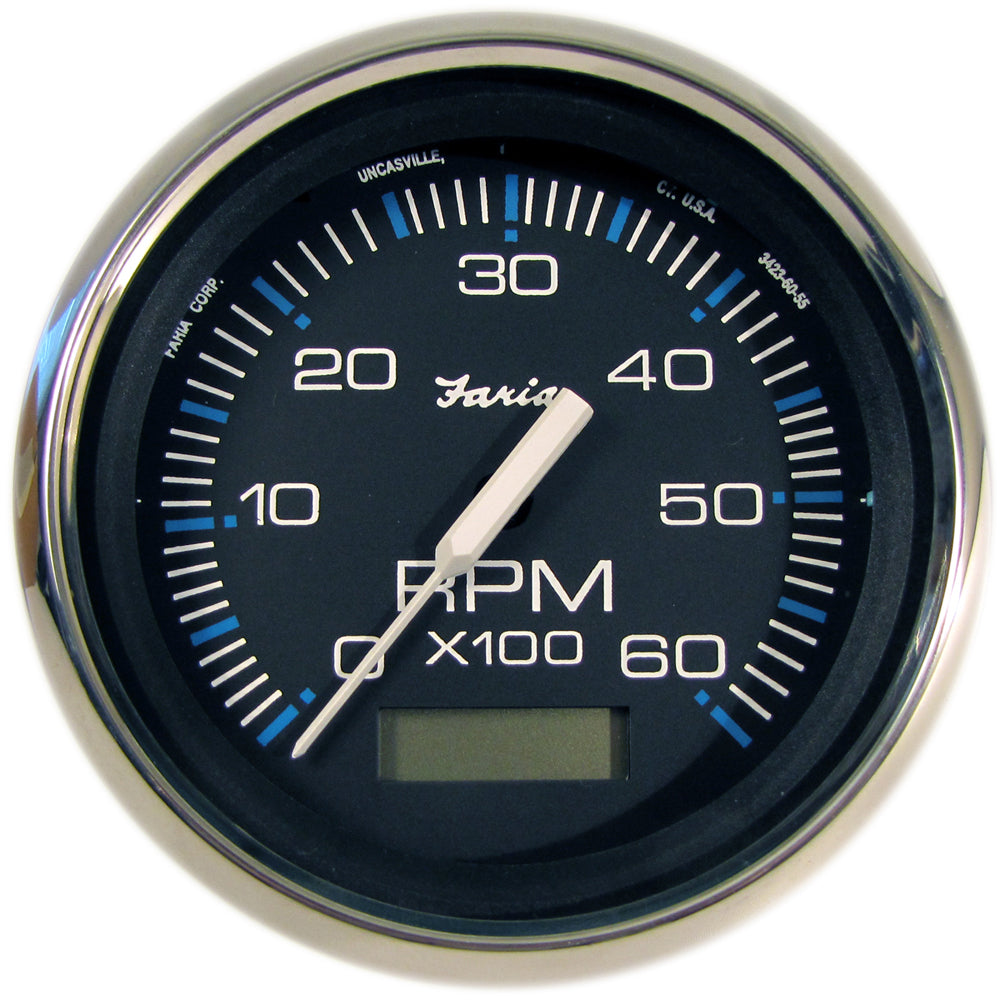 Faria Chesapeake Black 4 Tachometer wHourmeter  6000 RPM Gas Inboard 33732 Main image