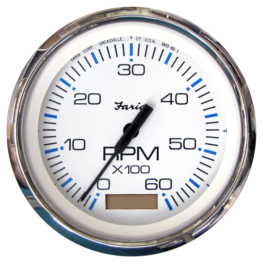 Faria Chesapeake White SS 4 Tachometer wHourmeter  6000 RPM GasInboard 33832 Main image