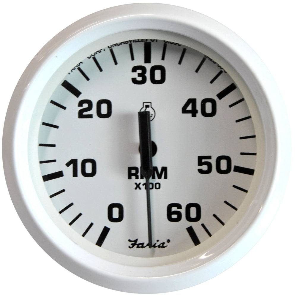 Faria Dress White 4 Tachometer  6000 RPM Gas Inboard  IO 33103 Main image