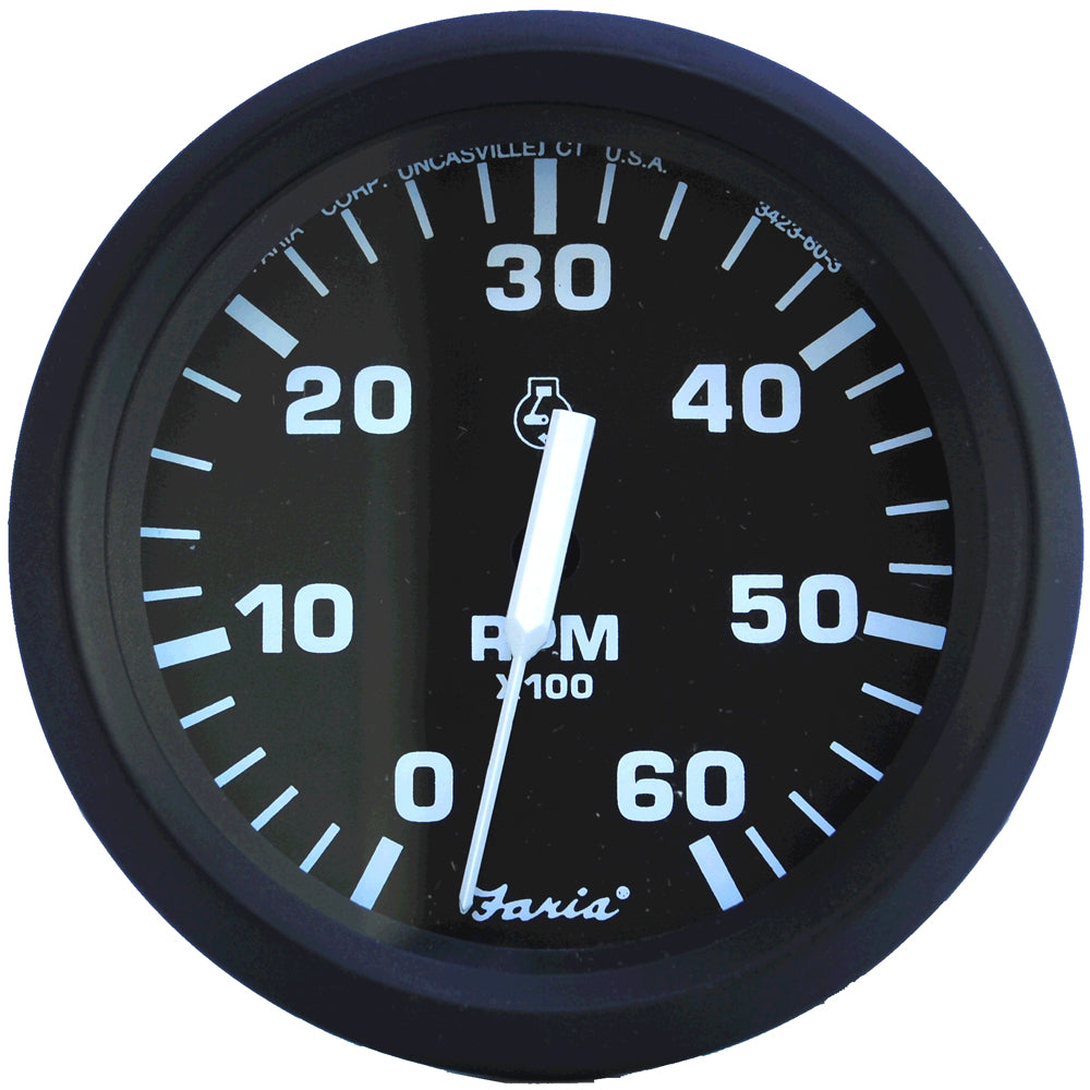 Faria Euro Black 4 Tachometer  6000 RPM Gas  Inboard  IO 32804 Main image