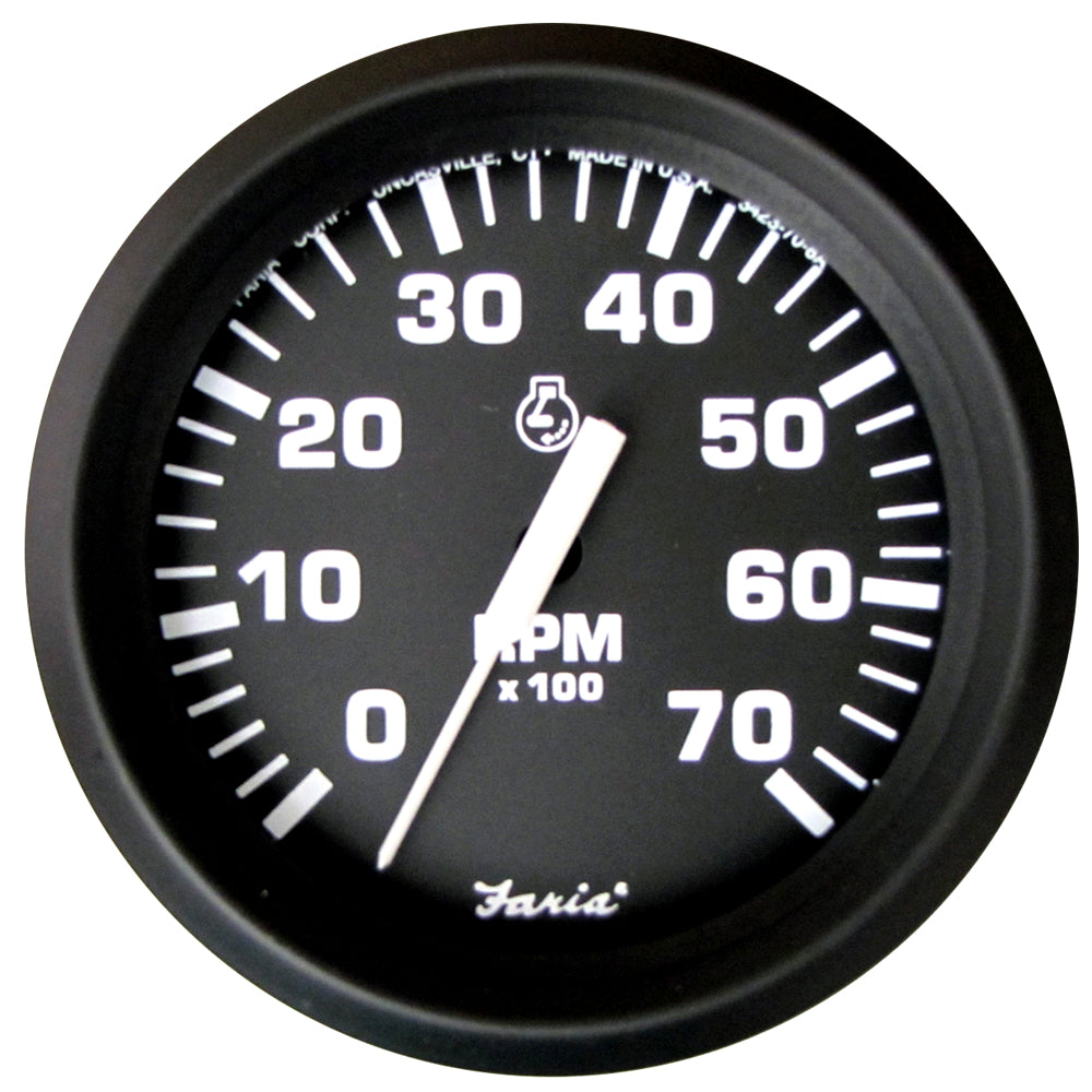 Faria Euro Black 4 Tachometer  7000 RPM Gas  All Outboard 32805 Main image
