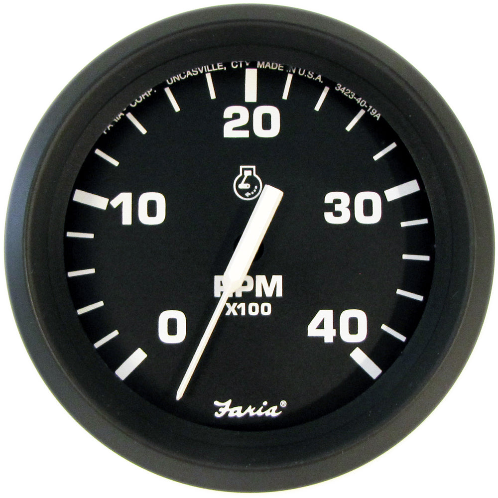 Faria Euro Black 4 Tachometer  4000 RPM Diesel Mechanical Takeoff 32842 Main image