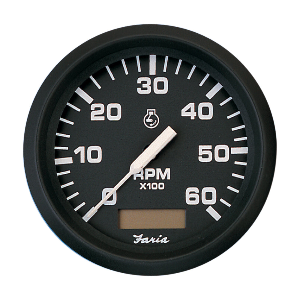 Faria Euro Black 4 Tachometer wHourmeter  6000 RPM Gas  Inboard 32832 Main image