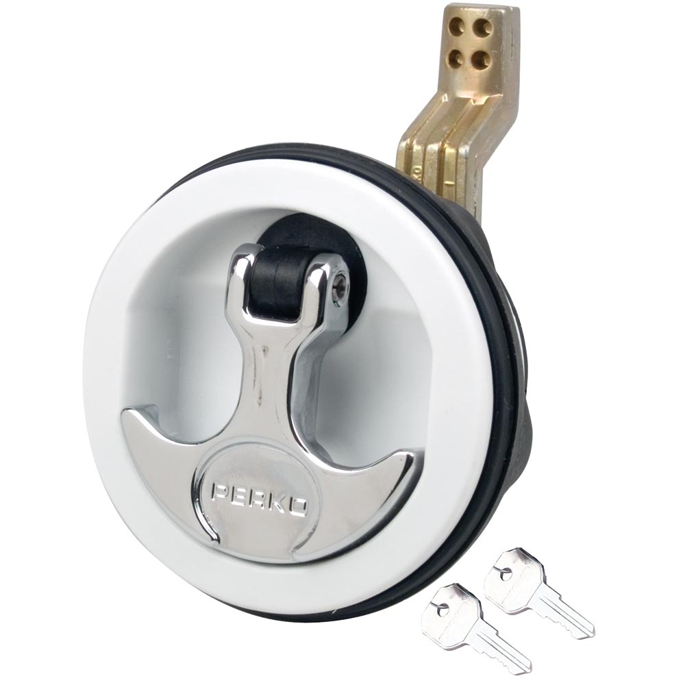 Perko Surface Mount  Latch  White Body Chrome Handle Offset Cam Bar 34  238 1091DP1WHT Main image