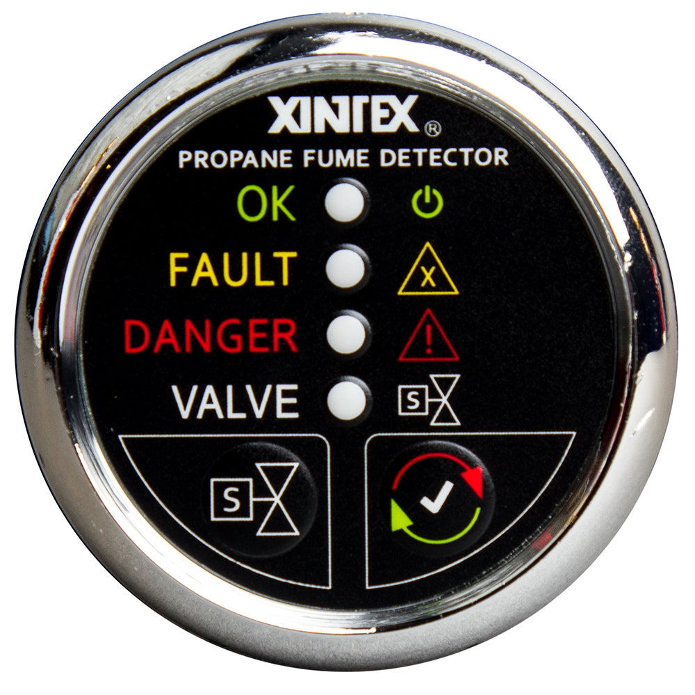 FireboyXintex Propane Fume Detector wPlastic Sensor  Solenoid Valve  Chrome Bezel Display P1CSR Main image