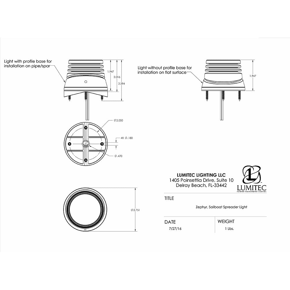 Lumitec Zephyr LED Spreader/Deck Light - Brushed White Base - White Non-Dimming [101325] Secondary image