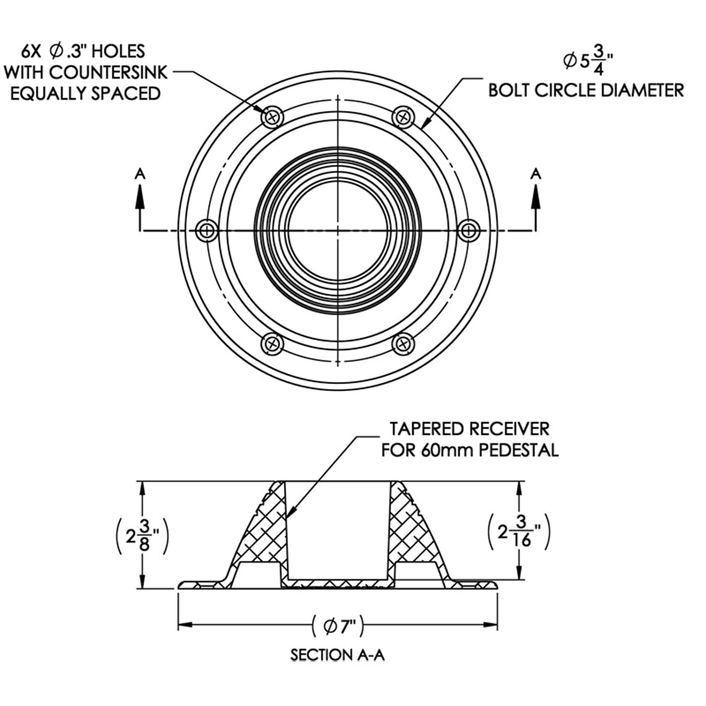 TACO Table Support - Surface Mount - Fits 2-3/8" Pedestals [Z10-4067BLY60MM] Secondary image