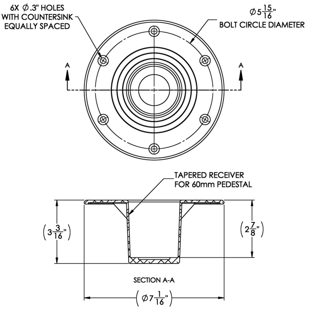 TACO Table Support - Flush Mount - Fits 2-3/8" Pedestals [Z10-4085BLY60MM] Secondary image