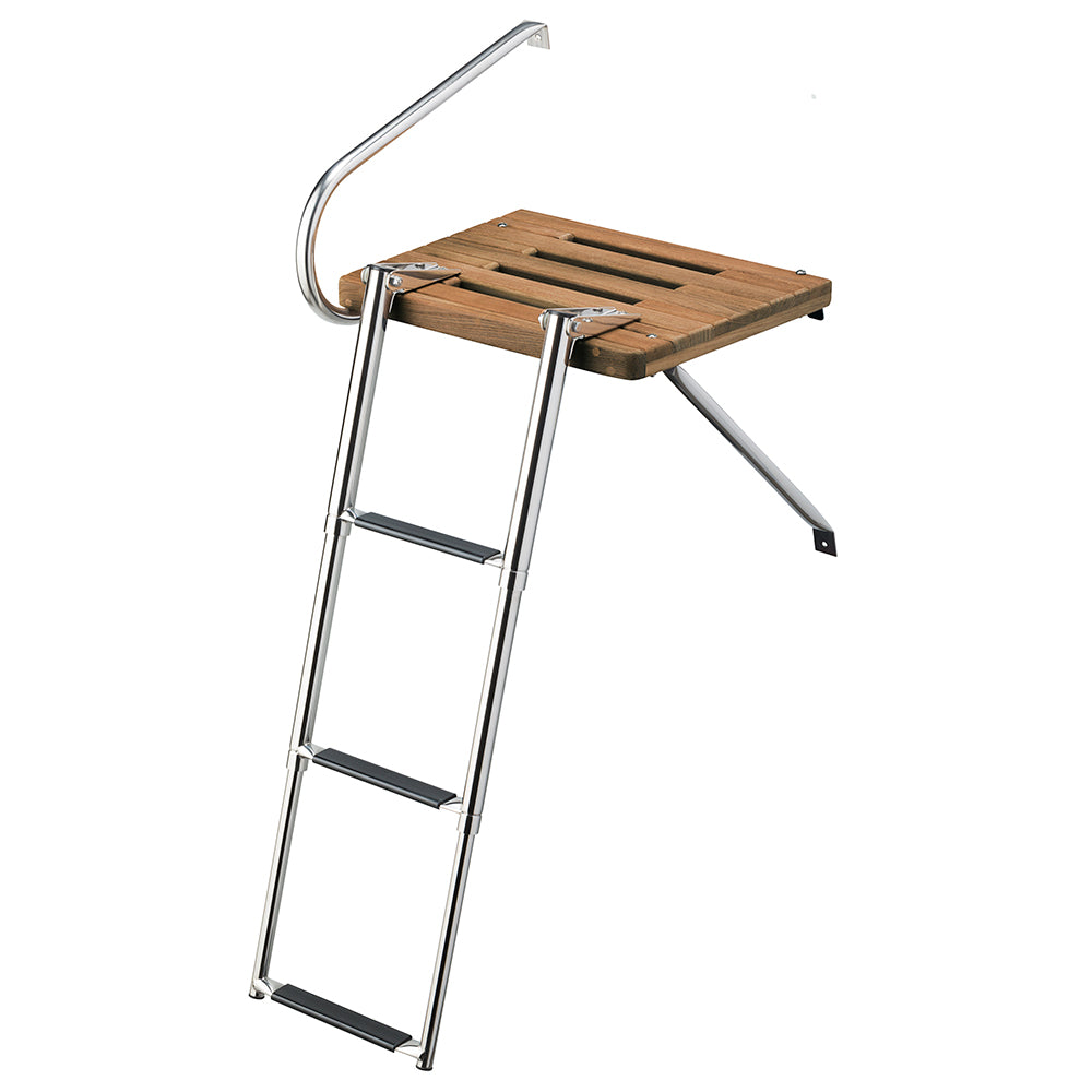 Whitecap Teak Swim Platform w3Step Telescoping Ladder fBoats wOutboard Motors 68902 Main image
