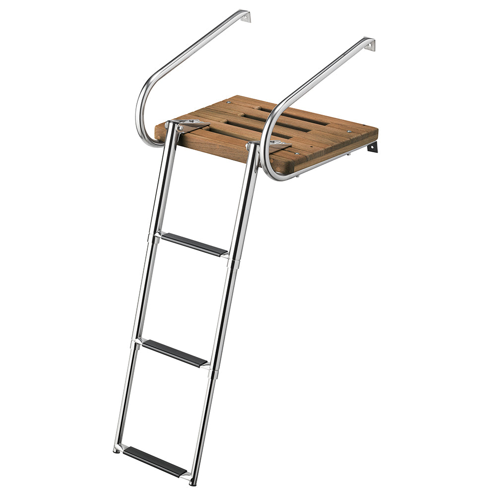 Whitecap Teak Swim Platform w3Step Telescoping Ladder fBoats wInboardOutboard Motors 68906 Main image