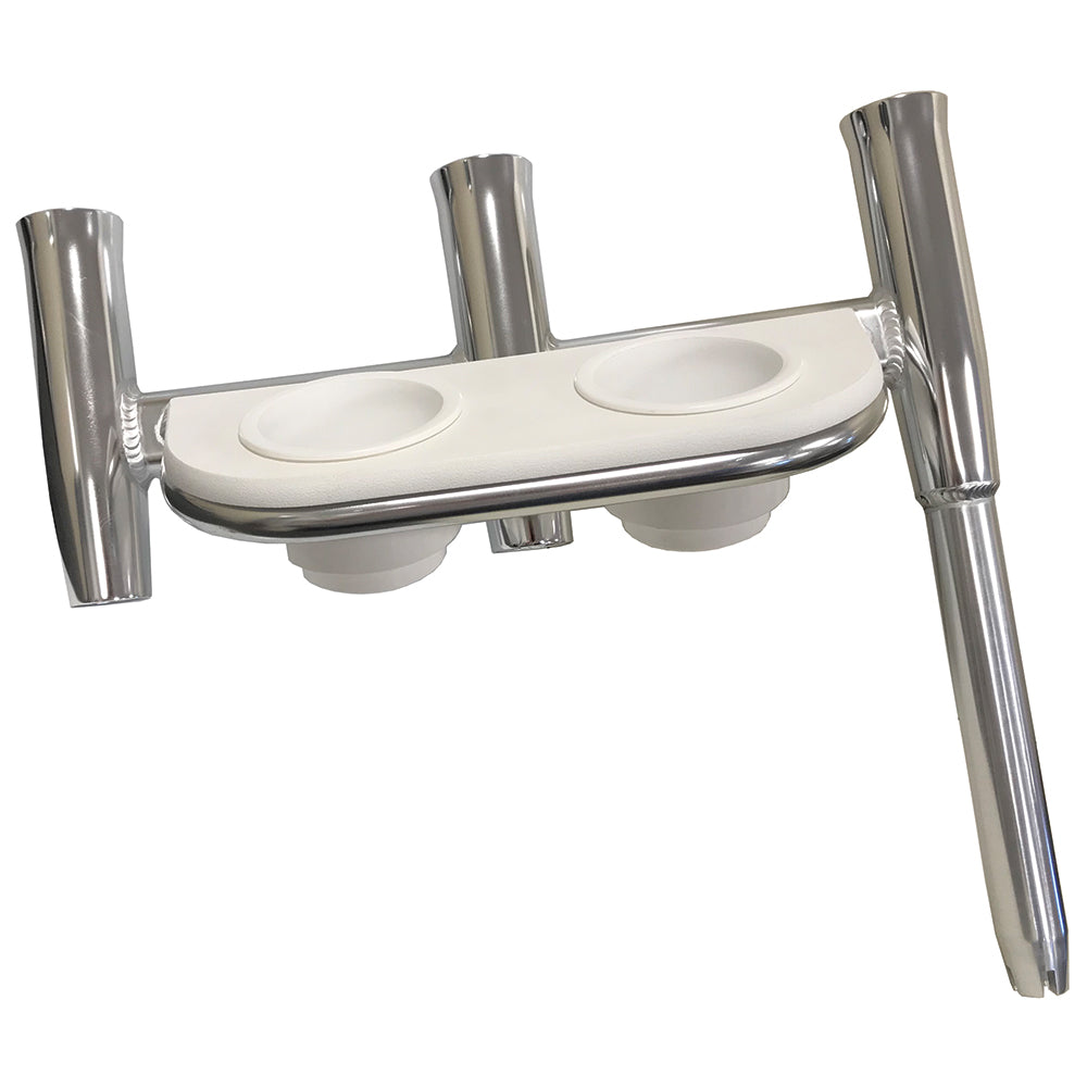 Tigress Offset Triple Rod Holder wCup Holders  Port Side  Polished Aluminum 88148 Main image