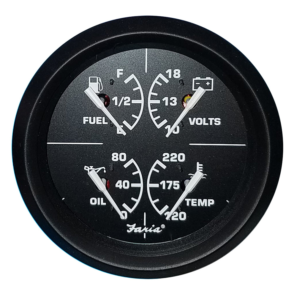 Faria Euro Black 4 Multifunction Gauge  VoltFuelOilWater Temperature 32851 Main image