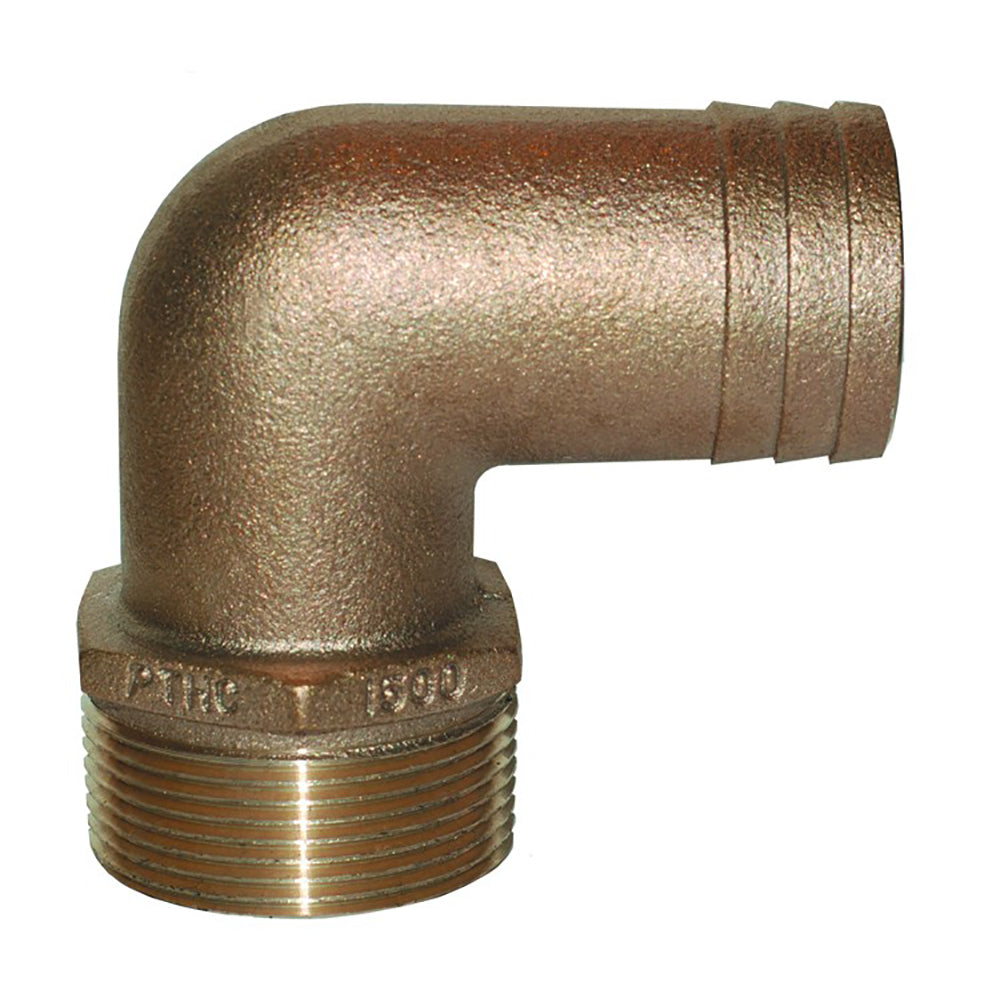 GROCO 114 NPT x 118 ID Bronze 90 Degree Pipe to Hose Fitting Standard Flow Elbow PTHC1125 Main image