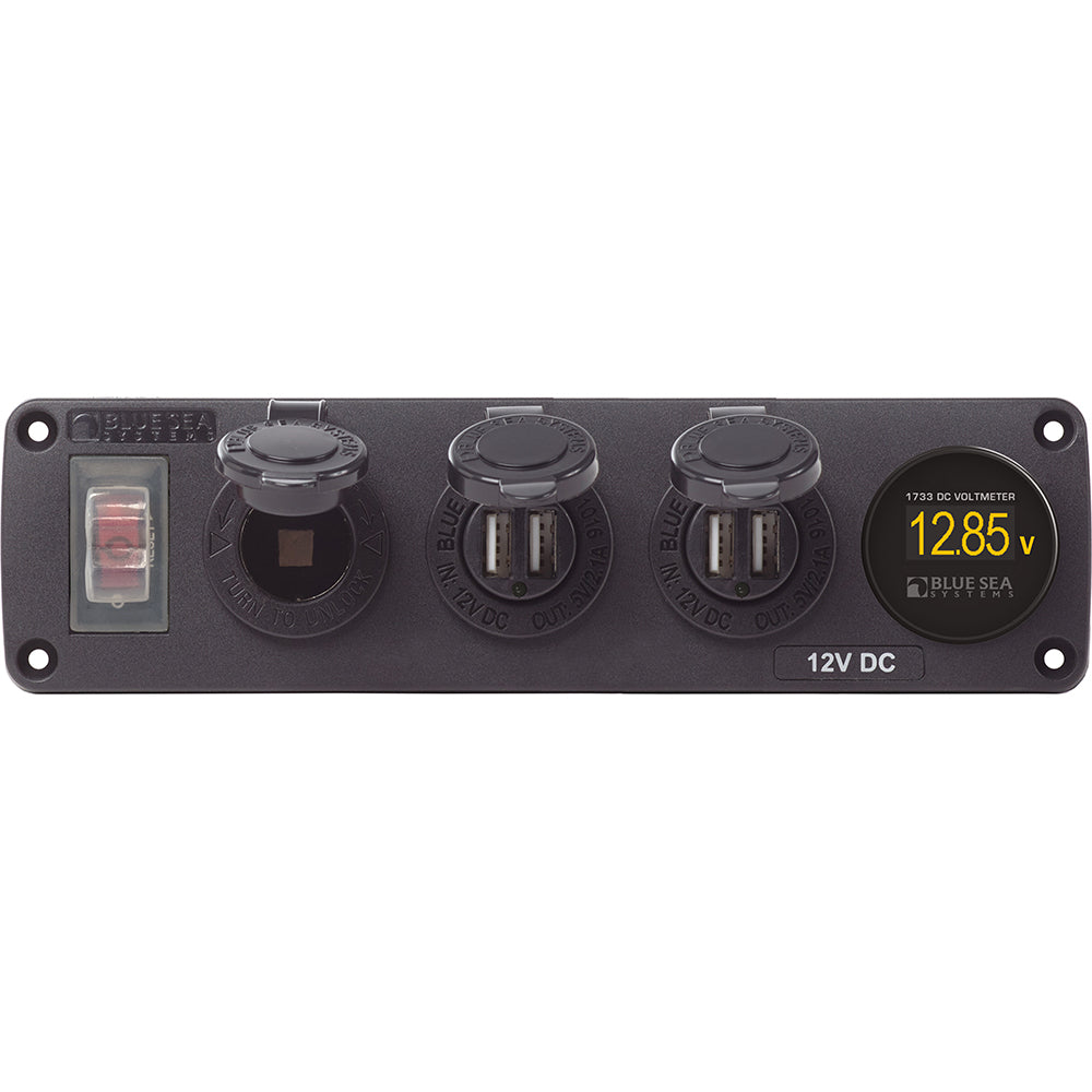 Blue Sea 4368 Water Resistant USB Accessory Panel  12V Socket 2x 21A Dual USB Chargers Mini Voltmeter 4368 Main image