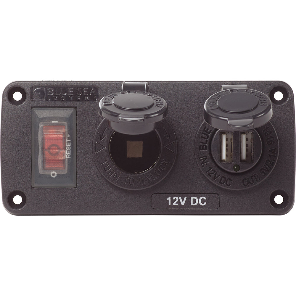 Blue Sea 4363 Water Resistant USB Accessory Panels  15A Circuit Breaker 12V Socket 21A Dual USB Charger 4363 Main image