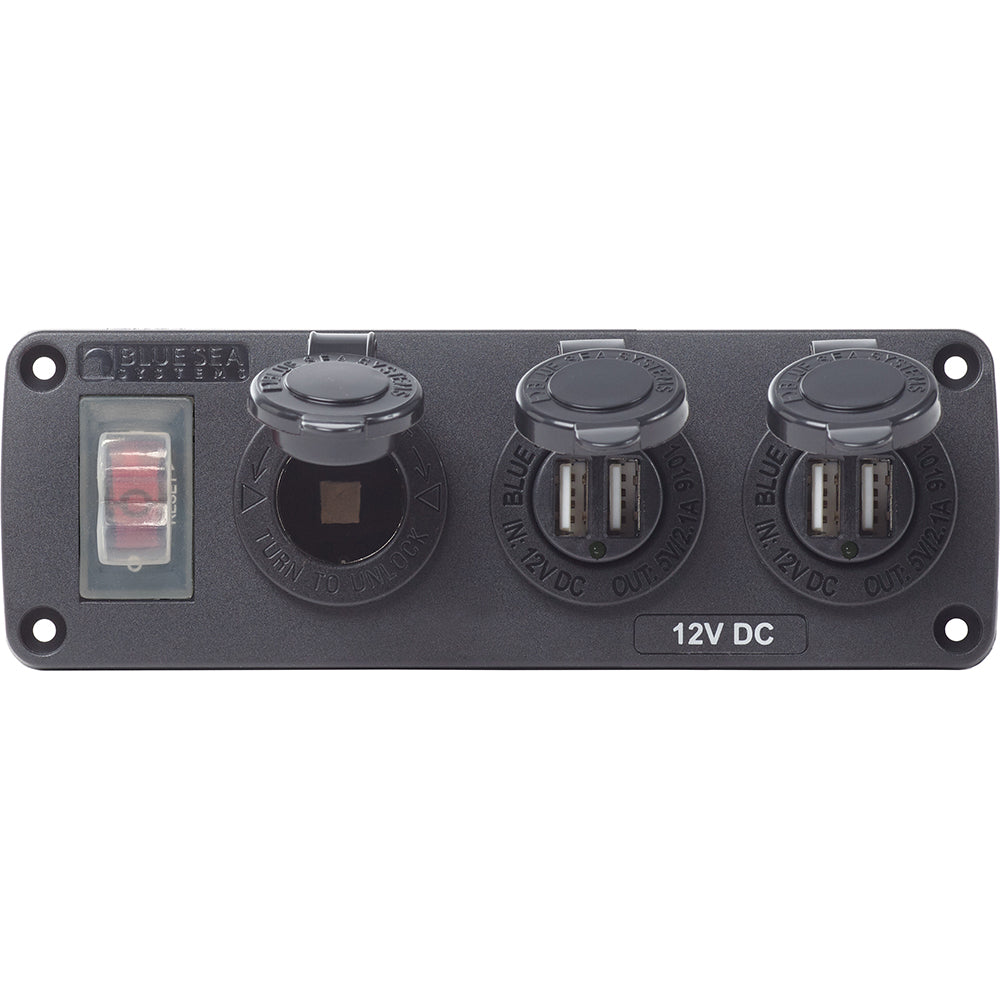Blue Sea 4365 Water Resistant USB Accessory Panel  15A Circuit Breaker 12V Socket 2x 21A Dual USB Chargers 4365 Main image