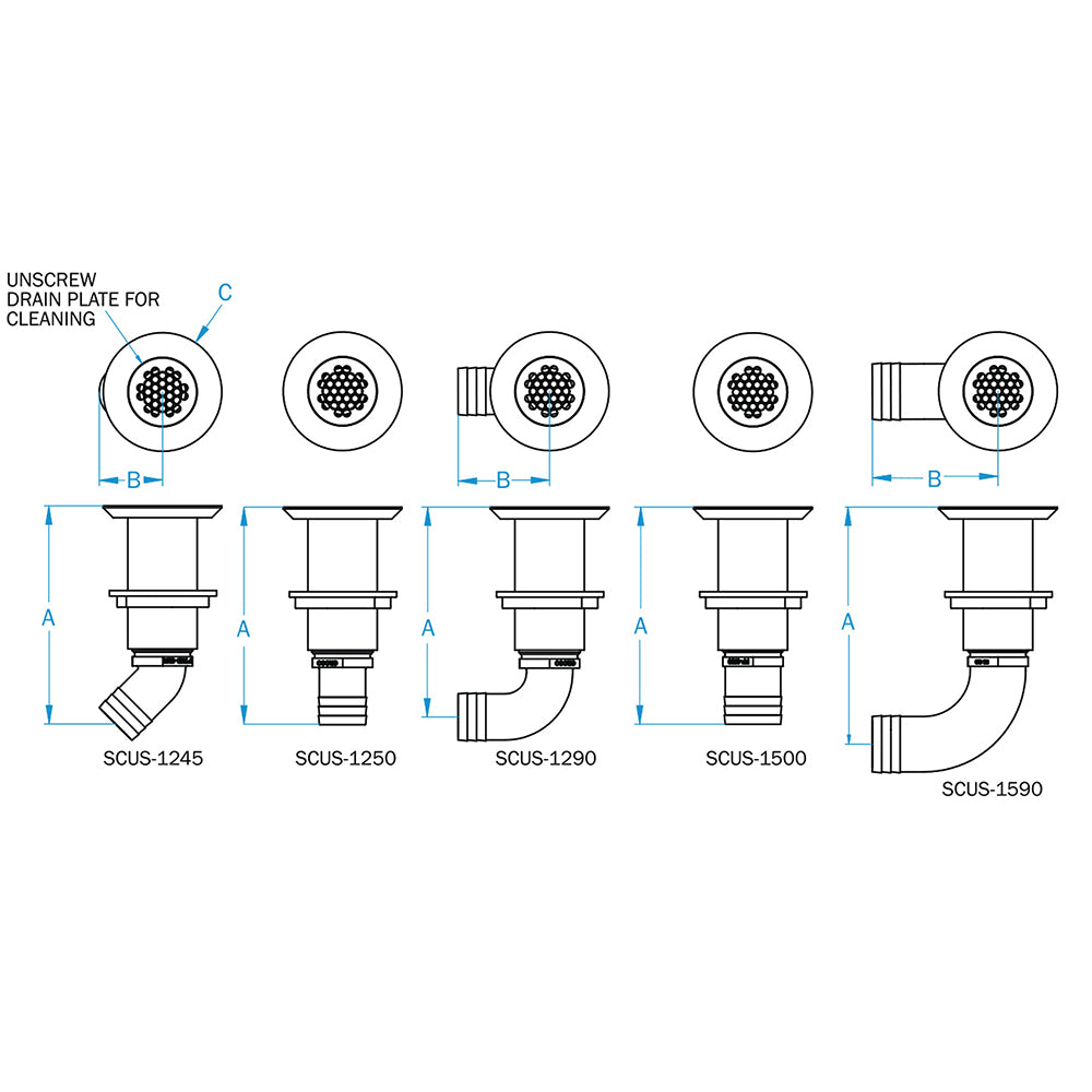 GROCO 1-1/4" Hose Barb Stainless Straight Deck Drain  [SCUS-1250] Secondary image