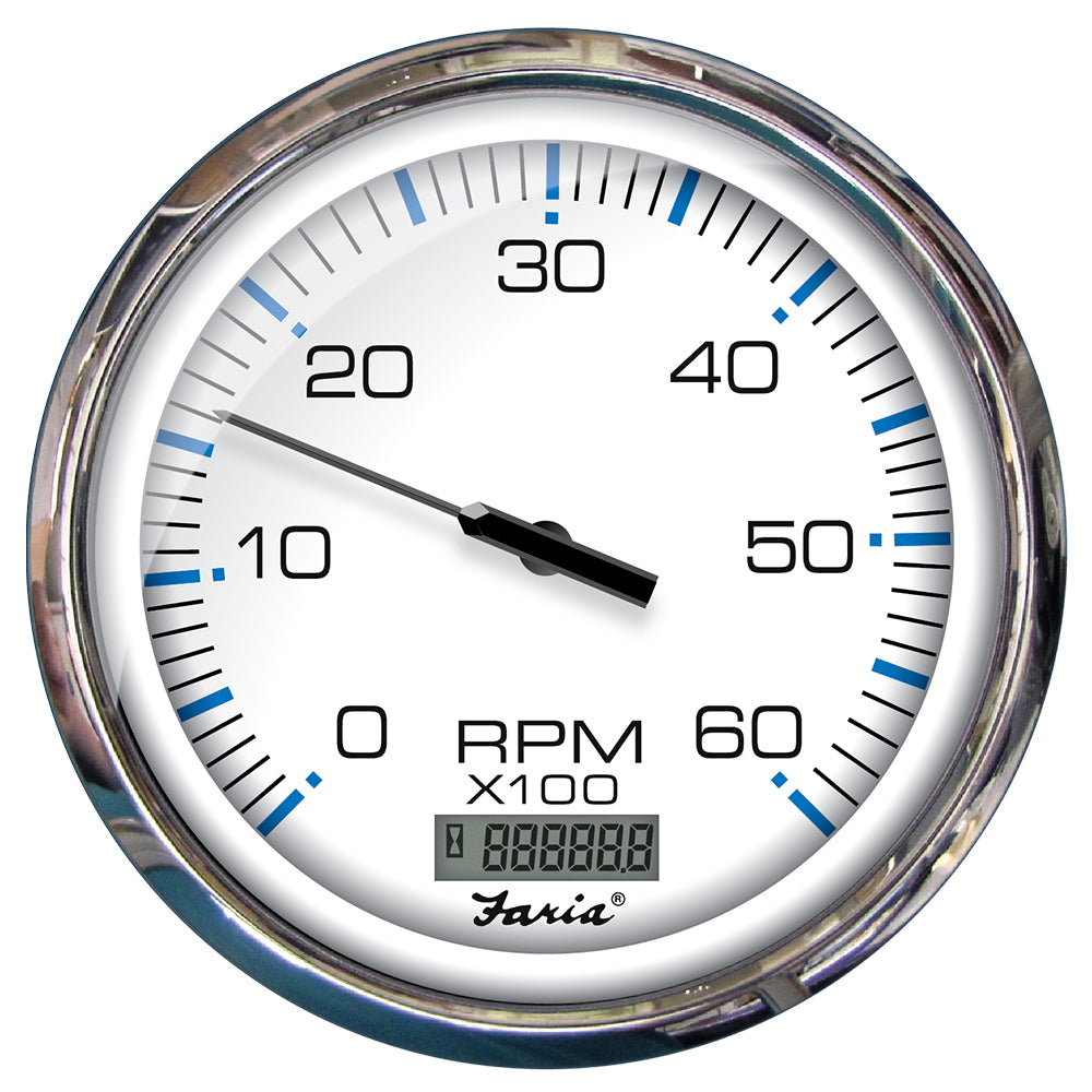 Faria Chesapeake White SS 5 Tachometer wDigital Hourmeter  6000 RPM Gas Inboard 33863 Main image