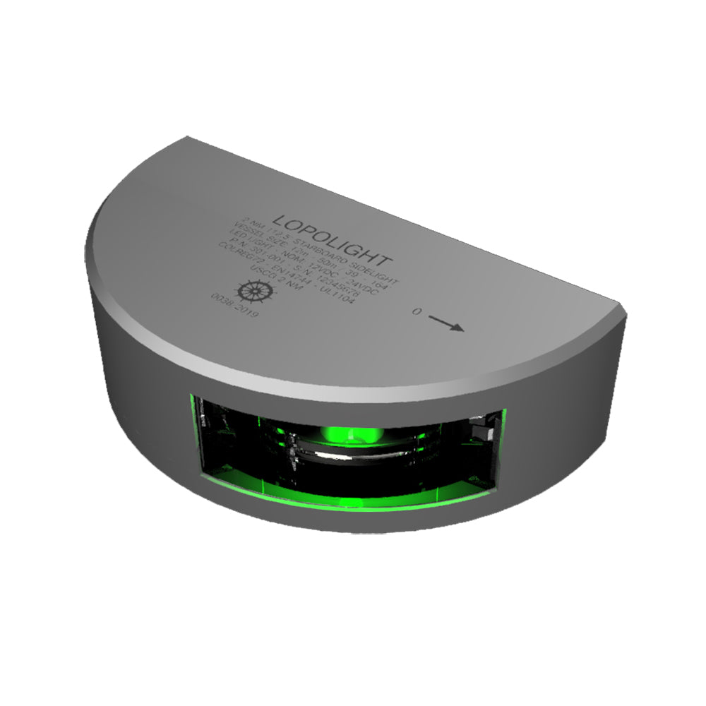 Lopolight Series 301001  Starboard Sidelight  2NM  Vertical Mount  Green  Silver Housing  301001 Main image