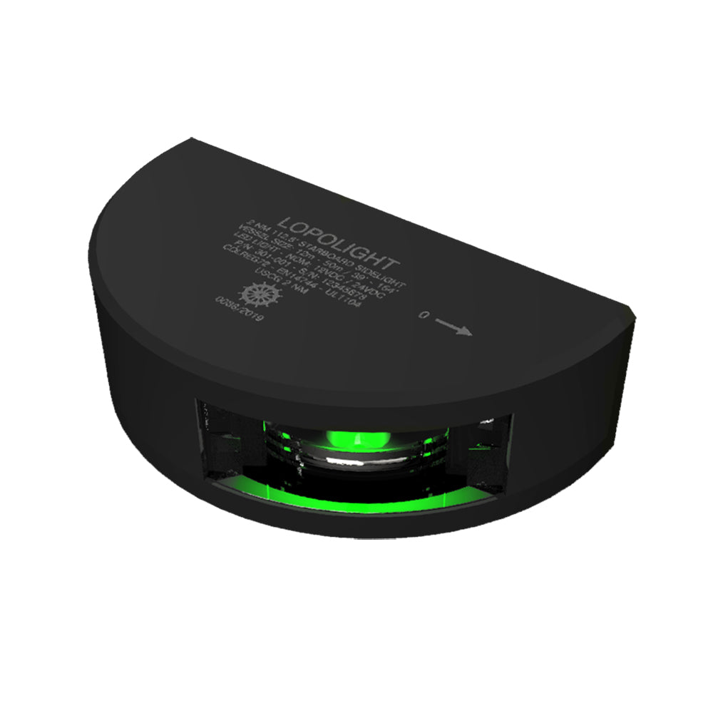 Lopolight Series 301001  Starboard Sidelight  2NM  Vertical Mount  Green  Black Housing 301001B Main image