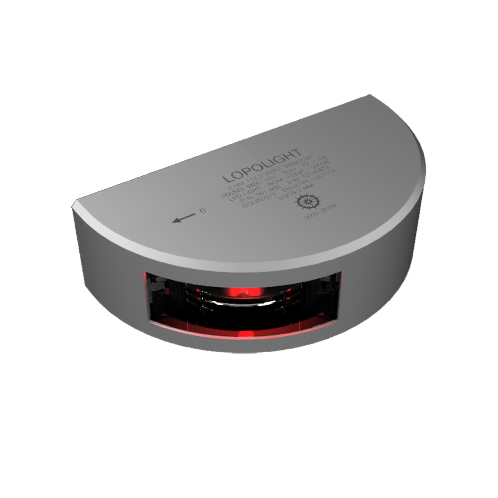 Lopolight Series 301002  Port Sidelight  2NM  Vertical Mount  Red  Silver Housing  301002 Main image