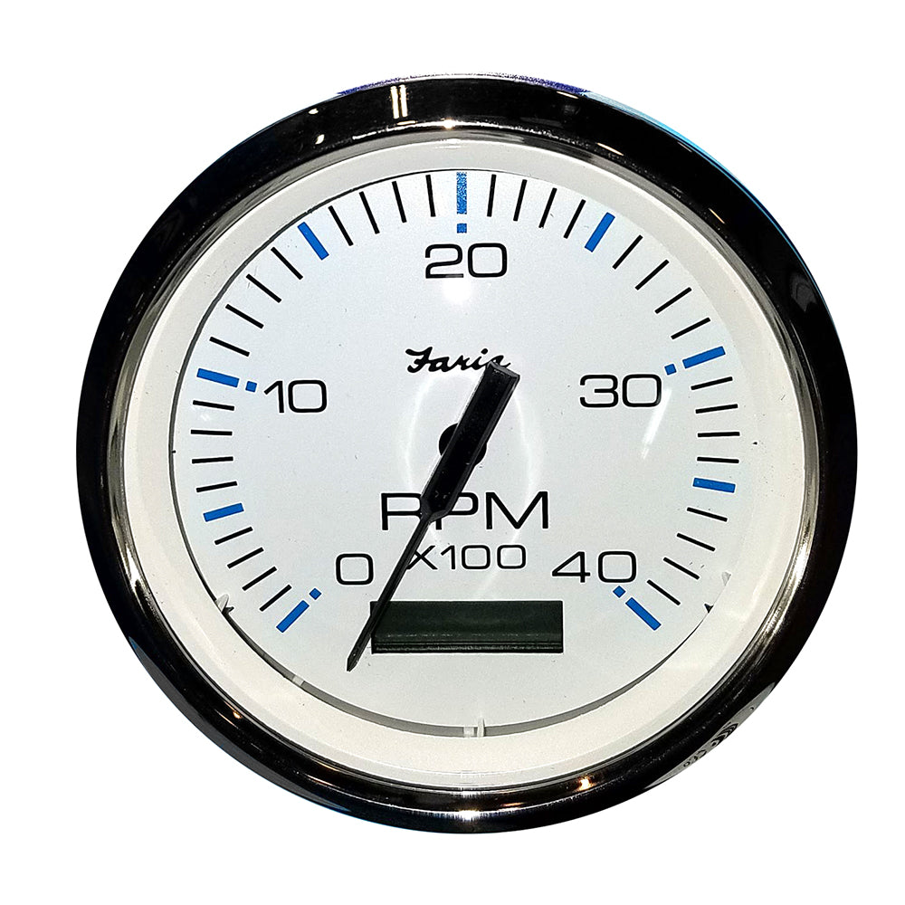 Faria Chesapeake White SS 4 Tachometer wHourmeter 4000 RPM Diesel Mech Takeoff  Var Ratio Alt 33834 Main image