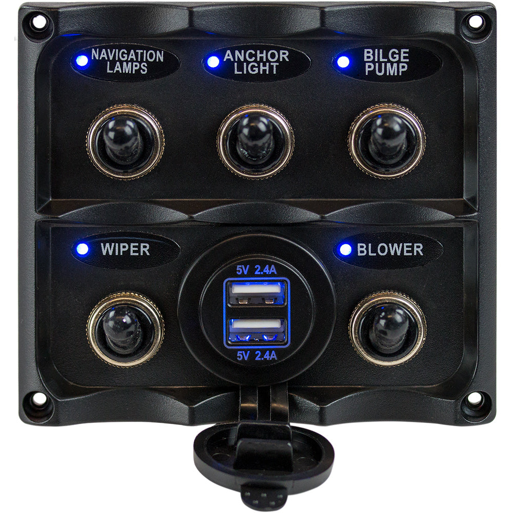 SeaDog Water Resistant Toggle Switch Panel wUSB Power Socket  5 Toggle 4246171 Main image