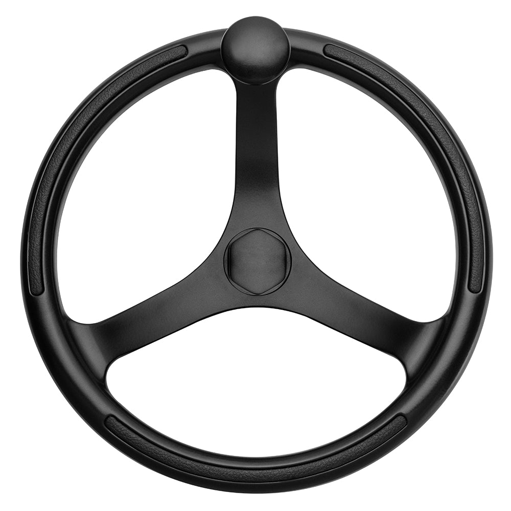 Schmitt Marine Primus Wheel 135 Black 34 Tapered Shaft wKnob Finger Grips  Black Powder Coat 742132BFGK Main image