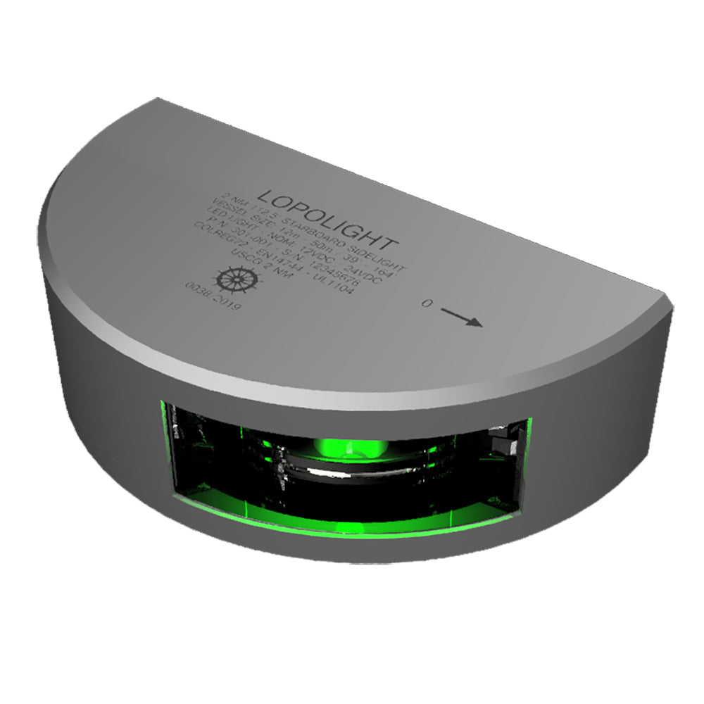 Lopolight Series 301001  Navigation Light  2NM  Vertical Mount  Green  Silver Housing  6M Cable 3010016M Main image