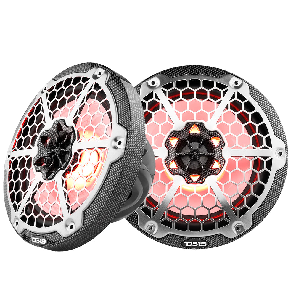 DS18 HYDRO 8 2Way Marine Speakers wRGB LED Lights  125W RMS 4Ohm  Black Carbon Fiber CF8M Main image